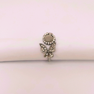 Silver Butterfly and Floral Double Ring Set with Rhinestones