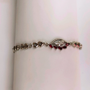 Silver Evil Eye Bracelet with Red Gemstones