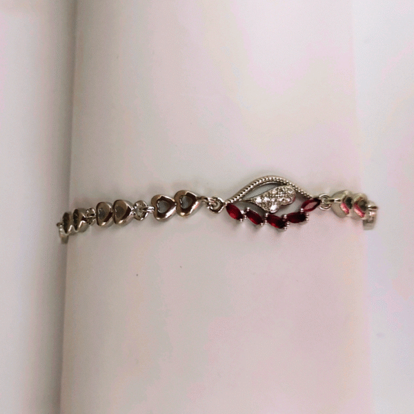 Silver Evil Eye Bracelet with Red Gemstones