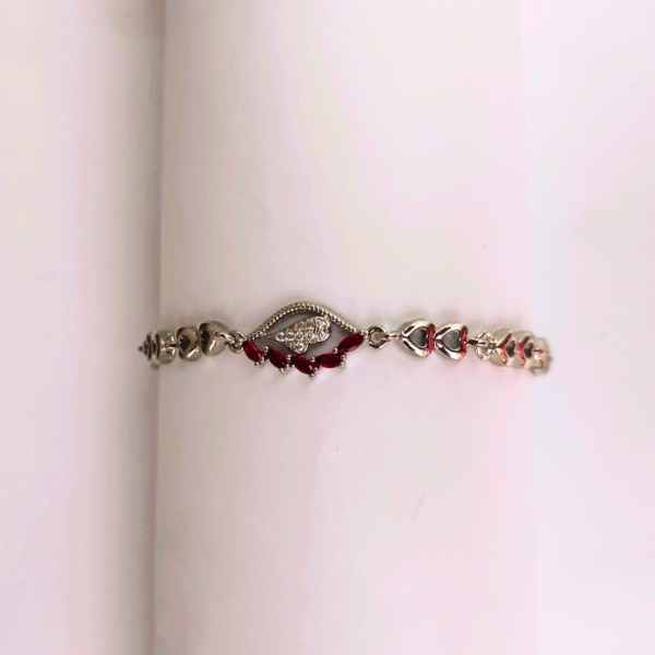 Silver Evil Eye Bracelet with Red Gemstones - Image 2