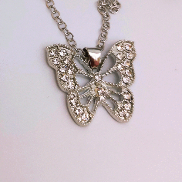 Rhinestone Butterfly Pendant Necklace and Earring Set - Image 4