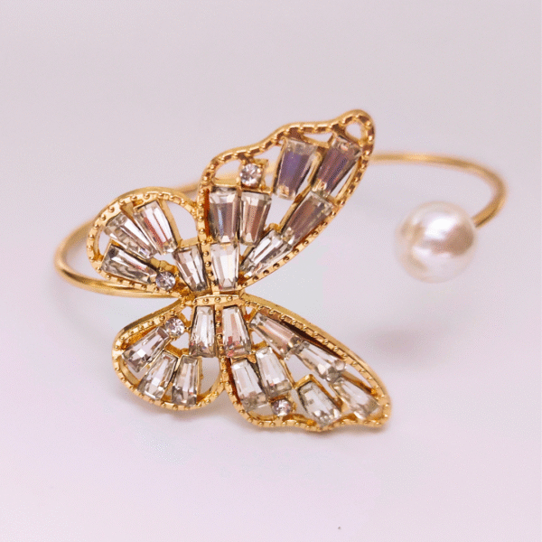 Rhinestone Butterfly Cuff Bracelet with Pearl Accent - Image 2
