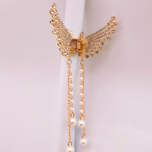 Rhinestone Butterfly Hair Clip with Pearl Tassels