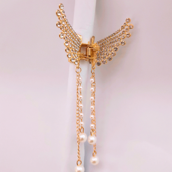 Rhinestone Butterfly Hair Clip with Pearl Tassels
