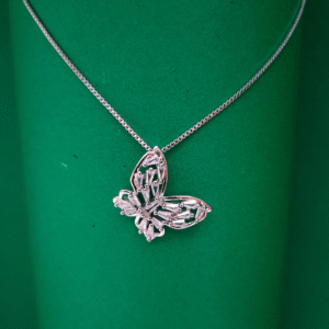 Silver Rhinestone Butterfly Pendant Necklace