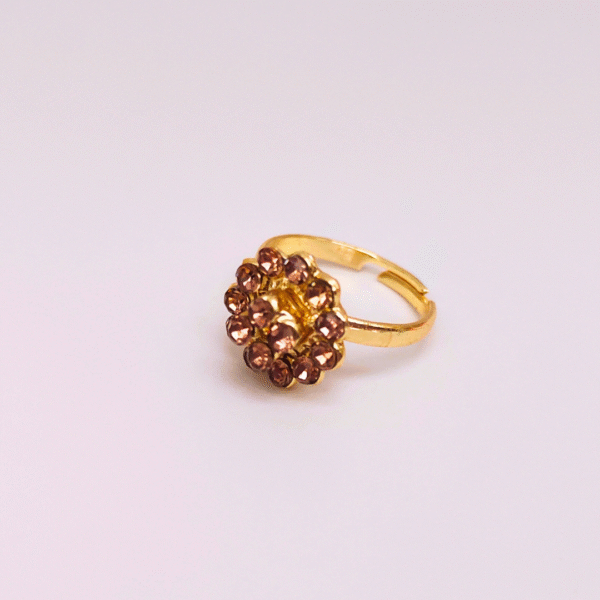 Gold-Tone Floral Cluster Ring with Smoky Gemstones