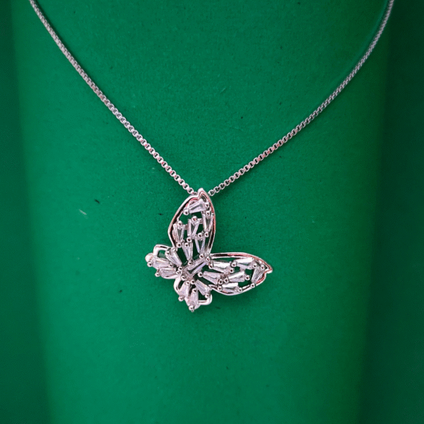 Silver Rhinestone Butterfly Pendant Necklace