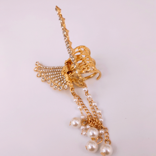 Rhinestone Butterfly Hair Clip with Pearl Tassels - Image 2