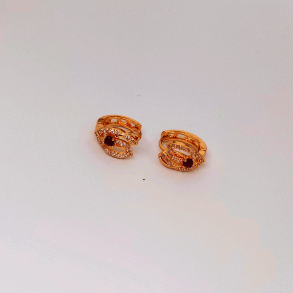 Gold-Tone Evil Eye Hoop Earrings with Black Gemstones - Image 3