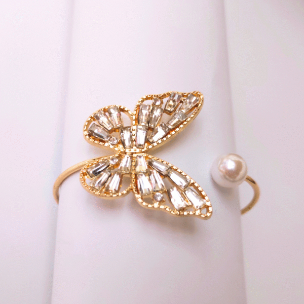 Rhinestone Butterfly Cuff Bracelet with Pearl Accent - Image 3