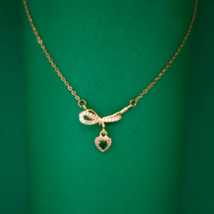 Rhinestone Bow Pendant Necklace with Heart Charm