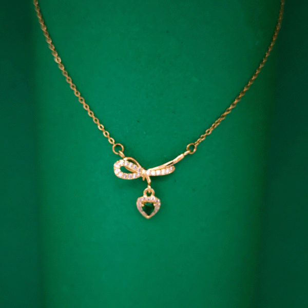 Rhinestone Bow Pendant Necklace with Heart Charm