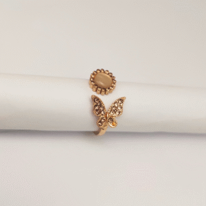 Gold-Tone Butterfly and Floral Double Ring Set with Smoky Gemstones