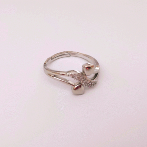 Silver Heart Cuff Ring with Rhinestones