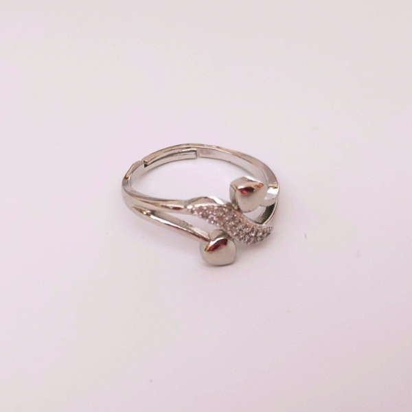 Silver Heart Cuff Ring with Rhinestones